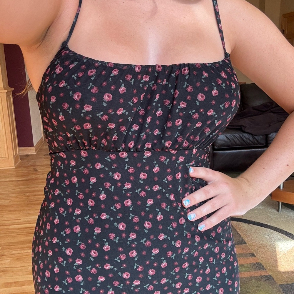 Black hollister mini dress with rose flowers